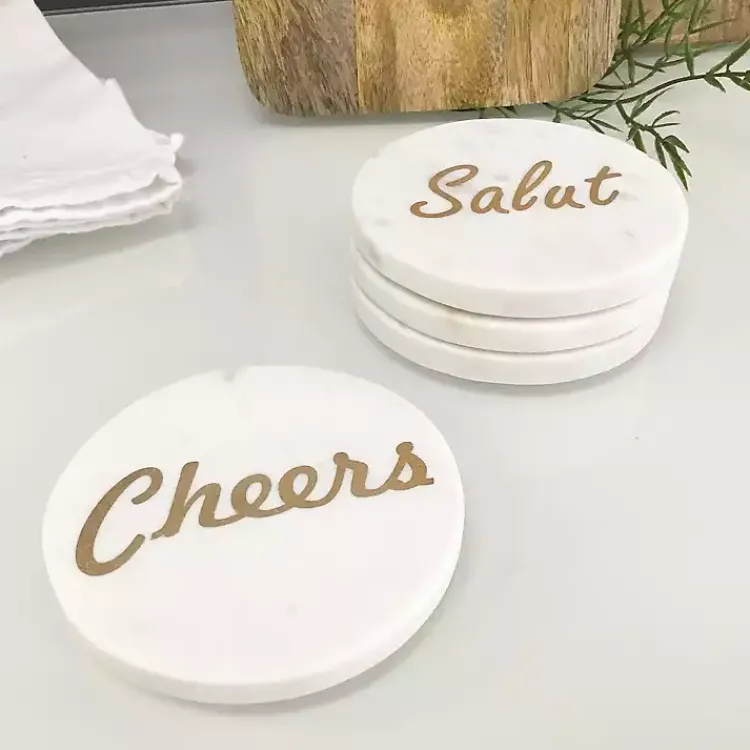 Kirklands Home White and Gold Marble Wine Coasters, Set of 4 Hot