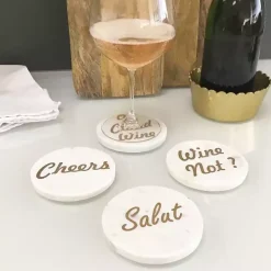 Kirklands Home White and Gold Marble Wine Coasters, Set of 4 Hot