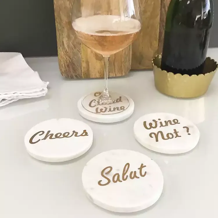 Kirklands Home White and Gold Marble Wine Coasters, Set of 4 Hot