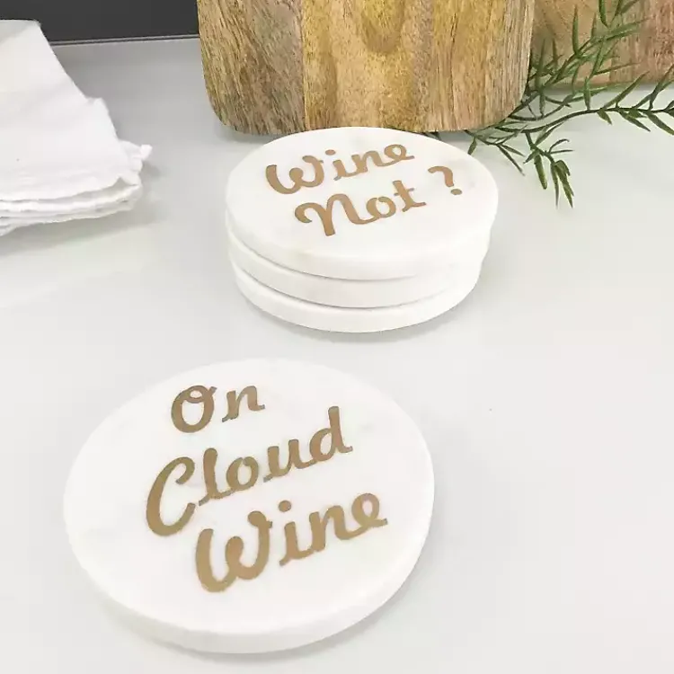 Kirklands Home White and Gold Marble Wine Coasters, Set of 4 Hot