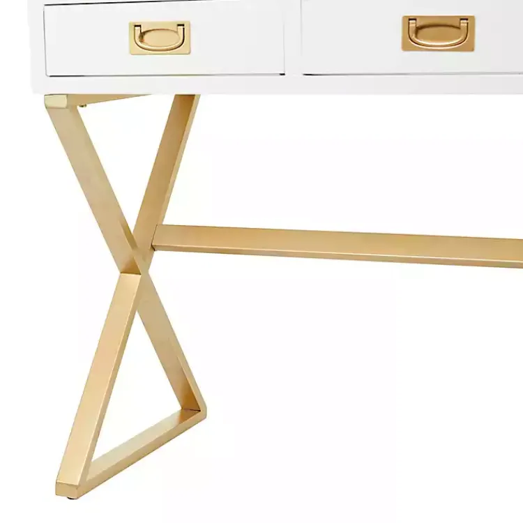 Kirklands Home White and Gold Metal Desk with Outlets Sale