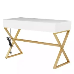 Kirklands Home White and Gold Metal Desk with Outlets Sale