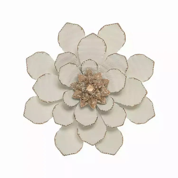 Kirklands Home and Gold Metal Flower Small Wall Plaque White