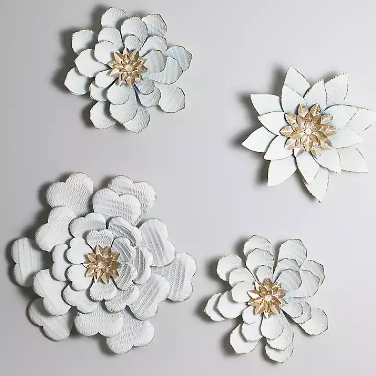 Kirklands Home and Gold Metal Flower Small Wall Plaque White