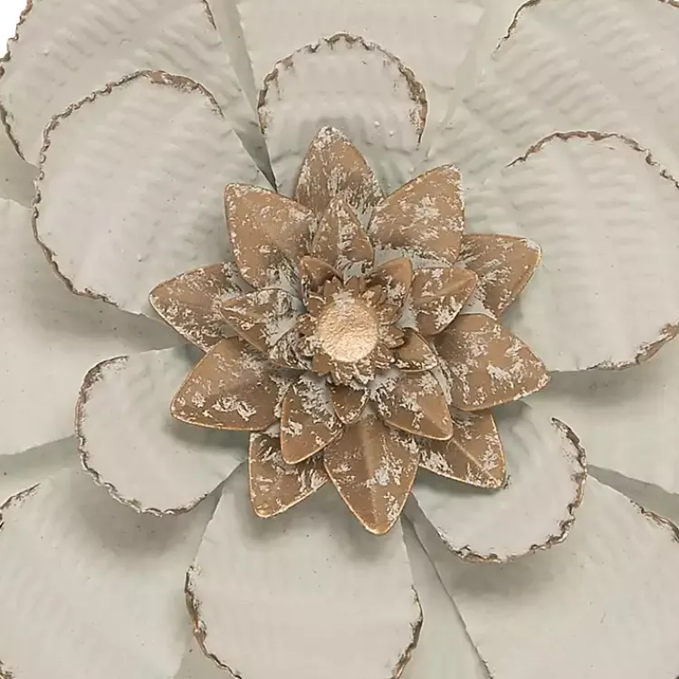 Kirklands Home and Gold Metal Flower Small Wall Plaque White