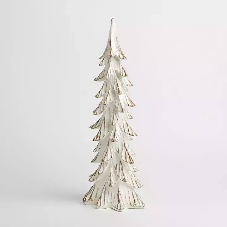Christmas Decorations>Kirklands Home White and Gold Pine Tree Figurine, 21in.