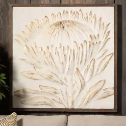 Kirklands Home White and Gold Protea Framed Wall Plaque