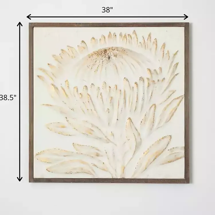 Kirklands Home White and Gold Protea Framed Wall Plaque