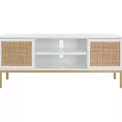 Kirklands Home and Gold Rattan Media Cabinet White Discount