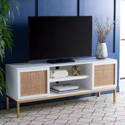 Kirklands Home and Gold Rattan Media Cabinet White Discount