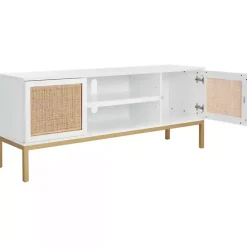 Kirklands Home and Gold Rattan Media Cabinet White Discount