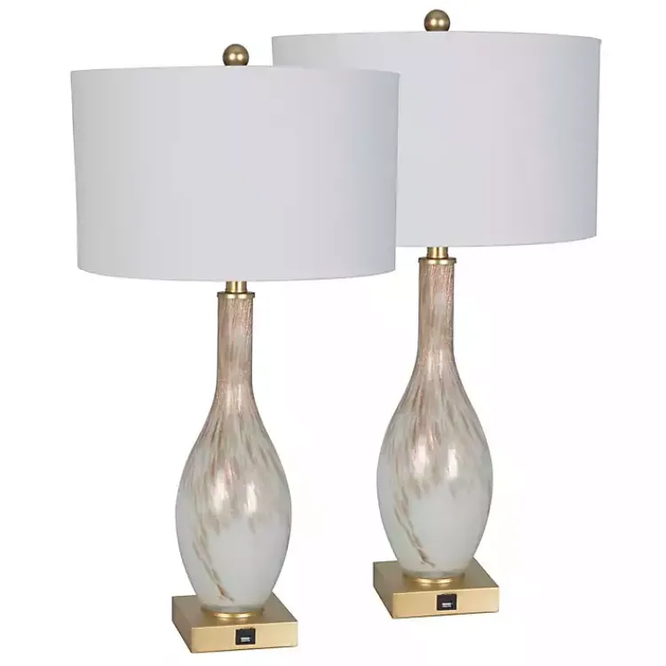 Kirklands Home and Gold Swirl Glass Table Lamps, Set of 2 White