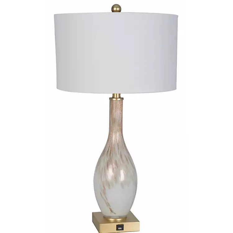 Kirklands Home and Gold Swirl Glass Table Lamps, Set of 2 White