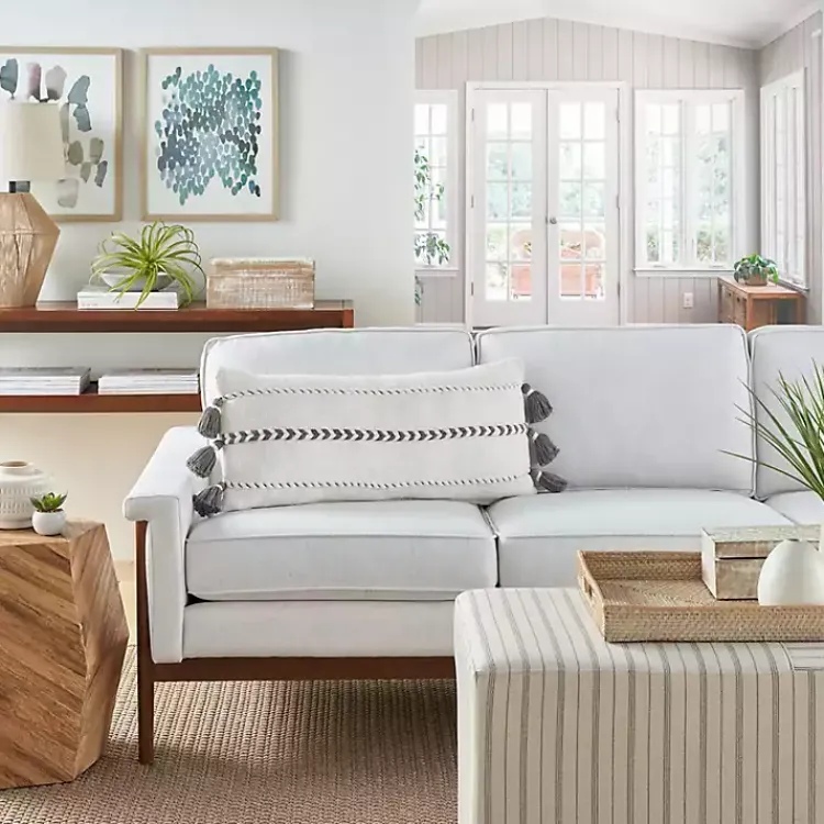 Pillows>Kirklands Home White and Gray Braided Stripe Lumbar Pillow