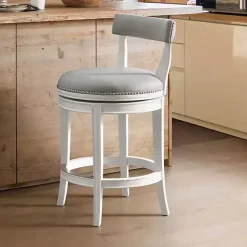 Kirklands Home White and Faux Leather Swivel Counter Stool Gray Sale