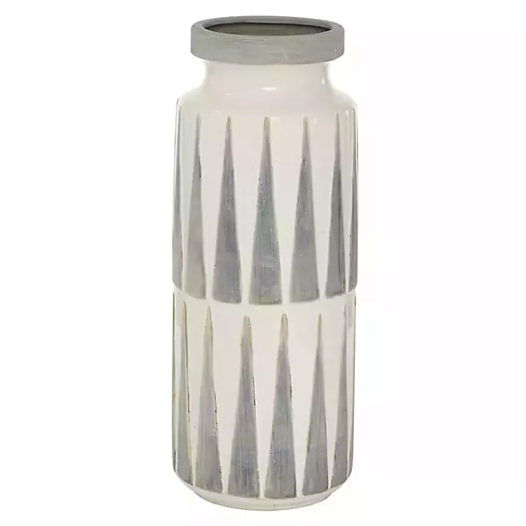 Vases>Kirklands Home White and Gray Geometric Triangle Vase, 17 in.