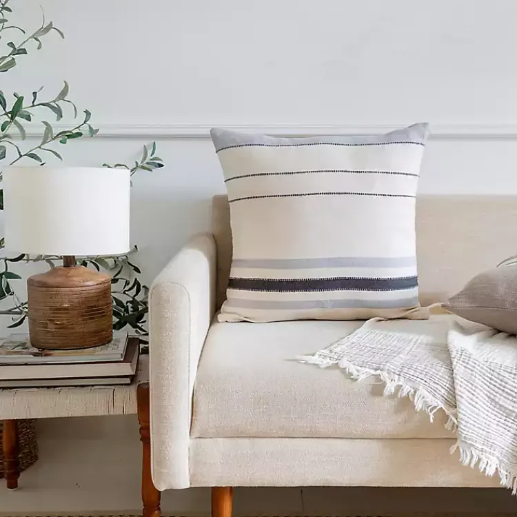 Pillows>Kirklands Home White and Gray Striped Pillow
