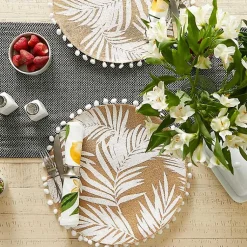 Kirklands Home White and Natural Fern Round Placemats, Set of 6 New
