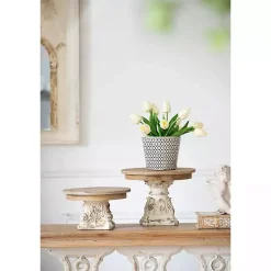Decorative Trays>Kirklands Home White and Natural Round Plate Stand