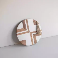 Kirklands Home White and Natural Wood Geometric Cutting Board Best