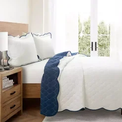 Kirklands Home White and Navy Scallop 3-pc. King Quilt Set Sale
