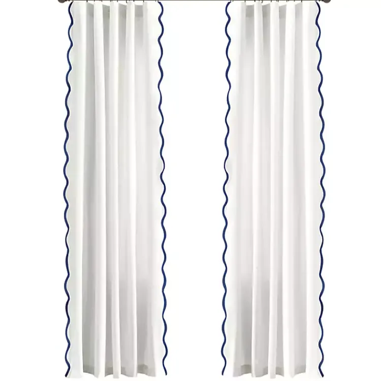 Kirklands Home White and Navy Scalloped Curtain Panel Set, 84 in. Sale