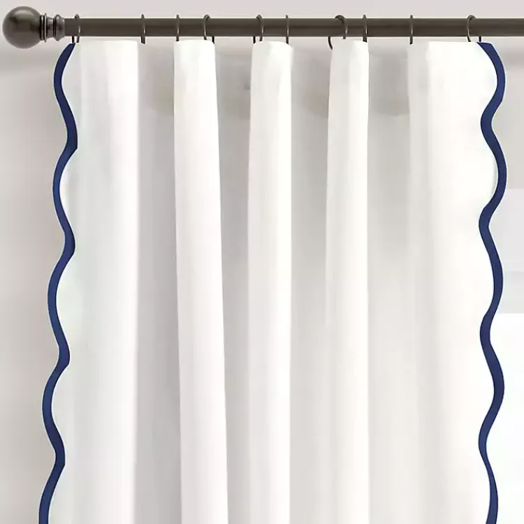 Kirklands Home White and Navy Scalloped Curtain Panel Set, 84 in. Sale