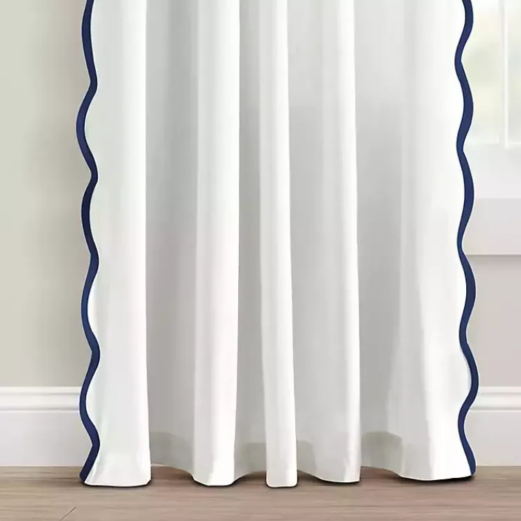 Kirklands Home White and Navy Scalloped Curtain Panel Set, 84 in. Sale