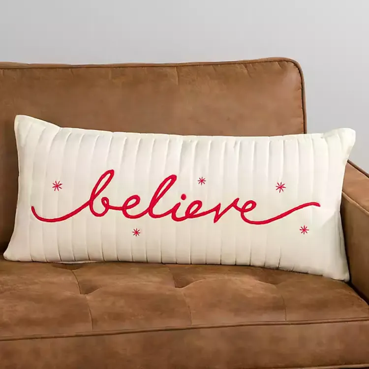 Pillows>Kirklands Home and Red Believe Lumbar Pillow White