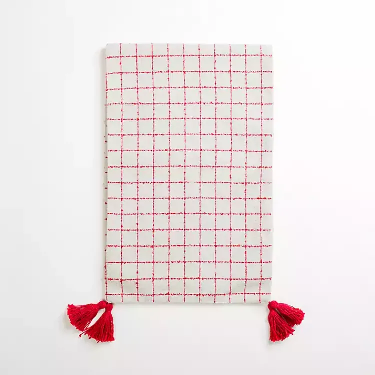 Christmas Dining & Entertaining>Kirklands Home White and Red Windowpane Table Runner, 108 in.