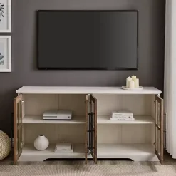 Kirklands Home and Rustic Oak Glass Door TV Stand White Hot