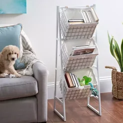 Baskets & Boxes>Kirklands Home White and Silver Basket Tower