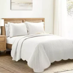 Kirklands Home White and Tan Scallop 3-pc. Full/Queen Quilt Set Sale