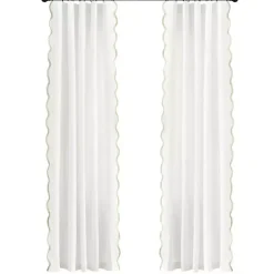 Kirklands Home White and Tan Scalloped Curtain Panel Set, 84 in. Sale