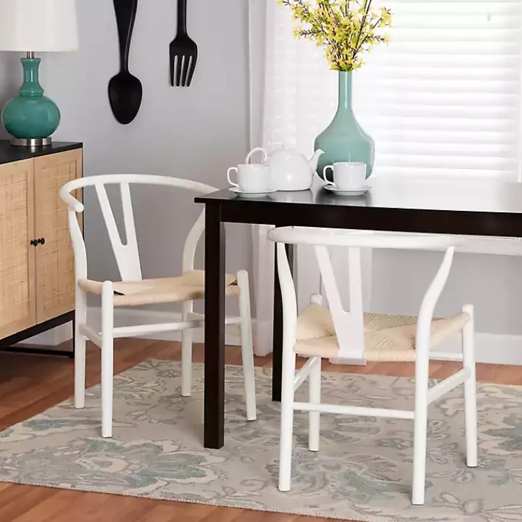 Kirklands Home and Tan Wishbone Dining Chairs, Set of 2 White Hot