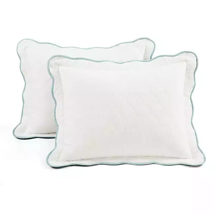 Kirklands Home White and Teal Scallop 3-pc. Full/Queen Quilt Set