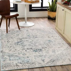 Kirklands Home White Anita Distressed Area Rug, 7x10 Gray Clearance