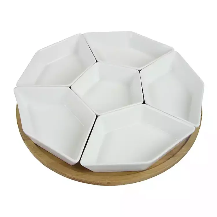Kirklands Home White Bamboo 7-pc. Lazy Susan Serving Tray Hot