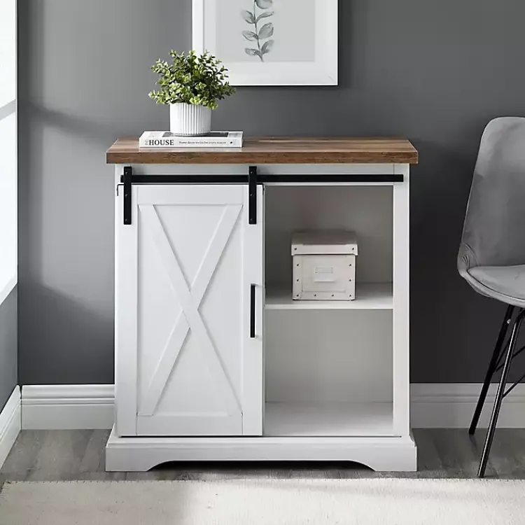 Kirklands Home Barn Door Cabinet White Hot