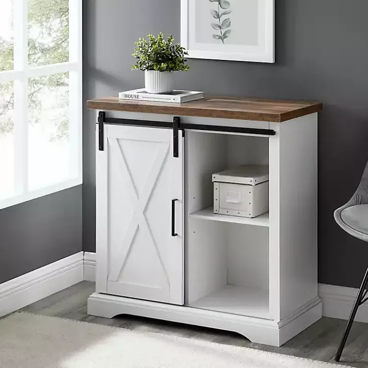 Kirklands Home Barn Door Cabinet White Hot