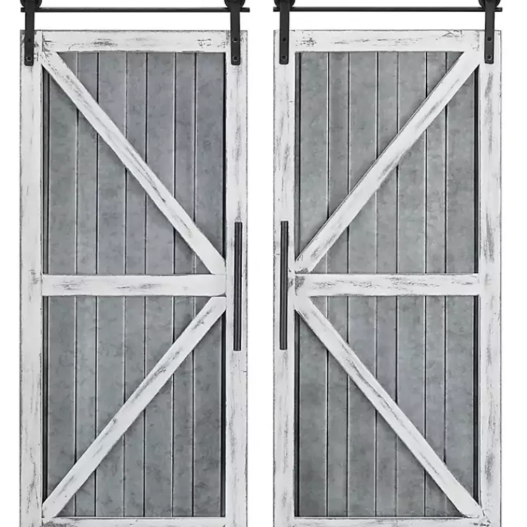 Kirklands Home White Barn Door Galvanized Wall Plaques, Set of 2 Gray Clearance