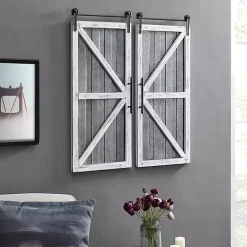 Kirklands Home White Barn Door Galvanized Wall Plaques, Set of 2 Gray Clearance