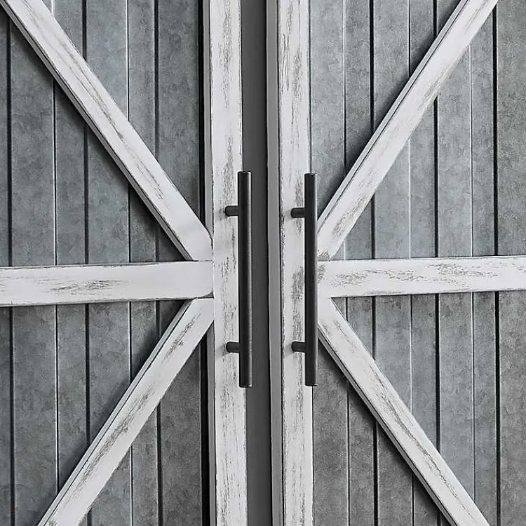 Kirklands Home White Barn Door Galvanized Wall Plaques, Set of 2 Gray Clearance