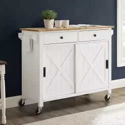 Kirklands Home Barn Door Kitchen Cart White