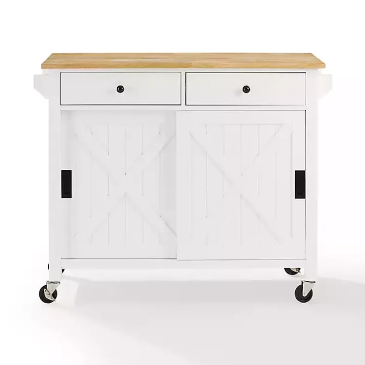 Kirklands Home Barn Door Kitchen Cart White