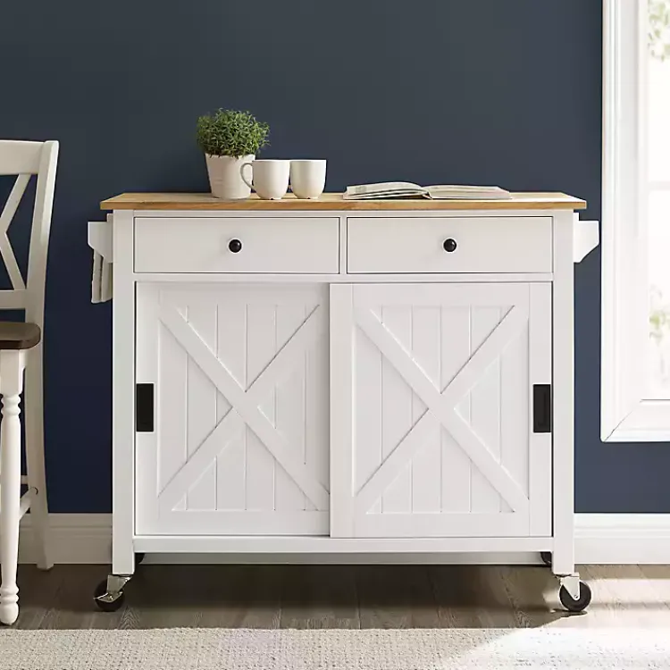 Kirklands Home Barn Door Kitchen Cart White
