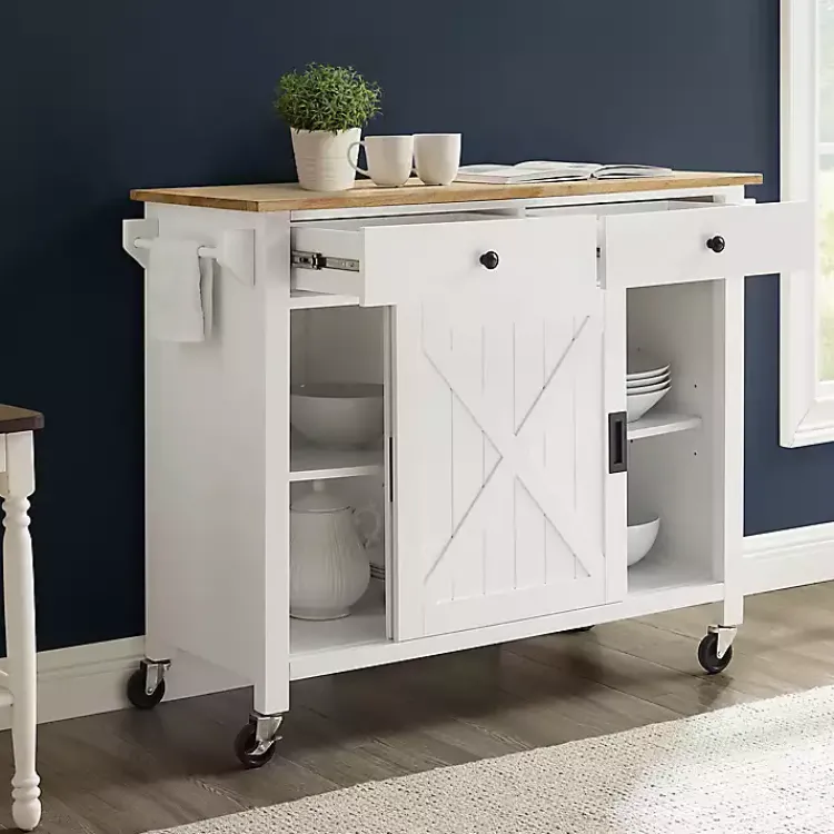 Kirklands Home Barn Door Kitchen Cart White