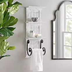 Kirklands Home White Beadboard Shelves with Towel Bar Rack Discount