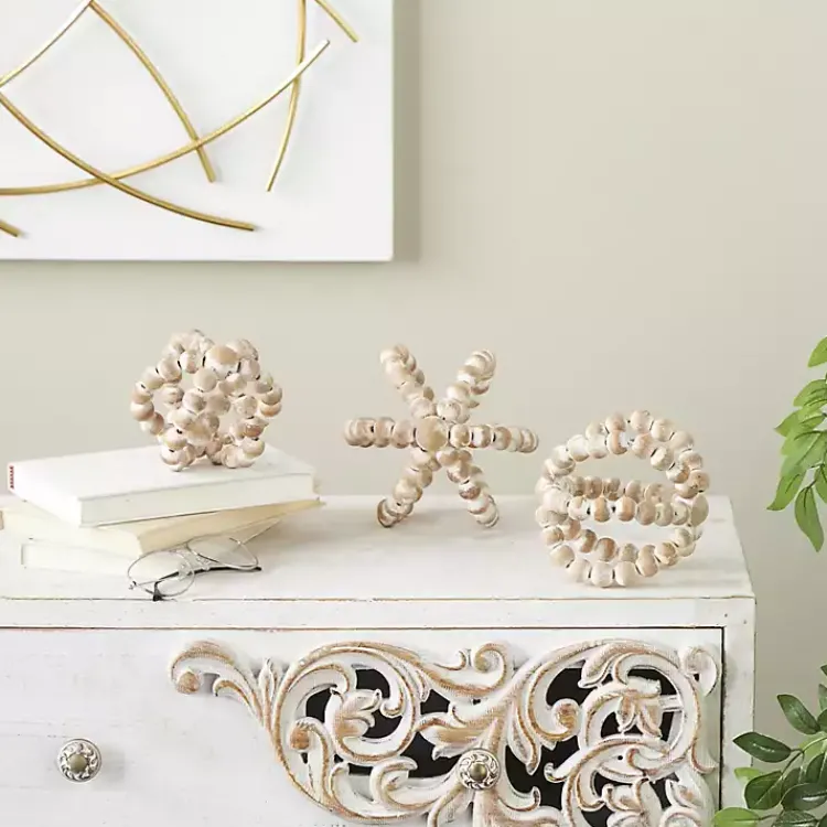Bowl Filler>Kirklands Home White Beaded Boho Wooden Orbs, Set of 3
