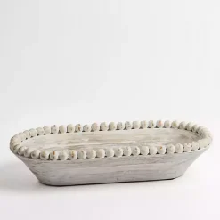 Decorative Bowls & Jars>Kirklands Home Beaded Wood Dough Bowl White